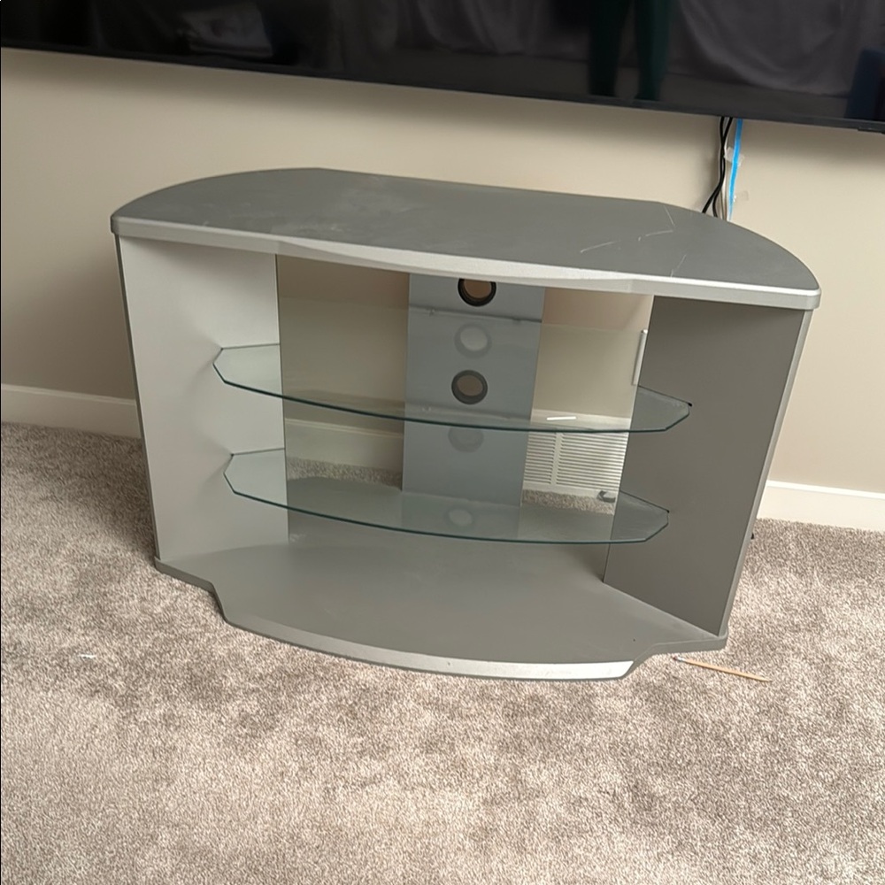 Modern Gray TV Stand with Glass Shelves